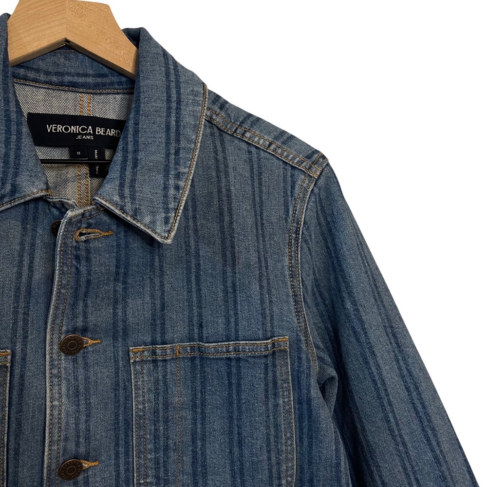 Veronica Beard Dahl Denim Jacket Size Medium Sapphire Stripe Chic Oversized Boxy - Picture 12 of 16
